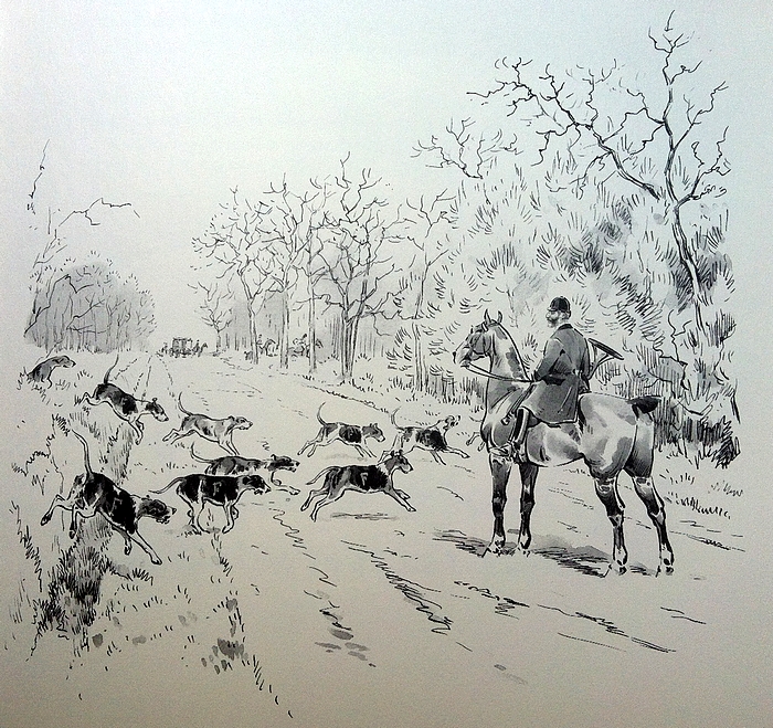 Le Rallye Chandaire - Illustration tirée de l'ouvrage La Vénerie française contemporaine (1914) - Le Goupy (Paris)